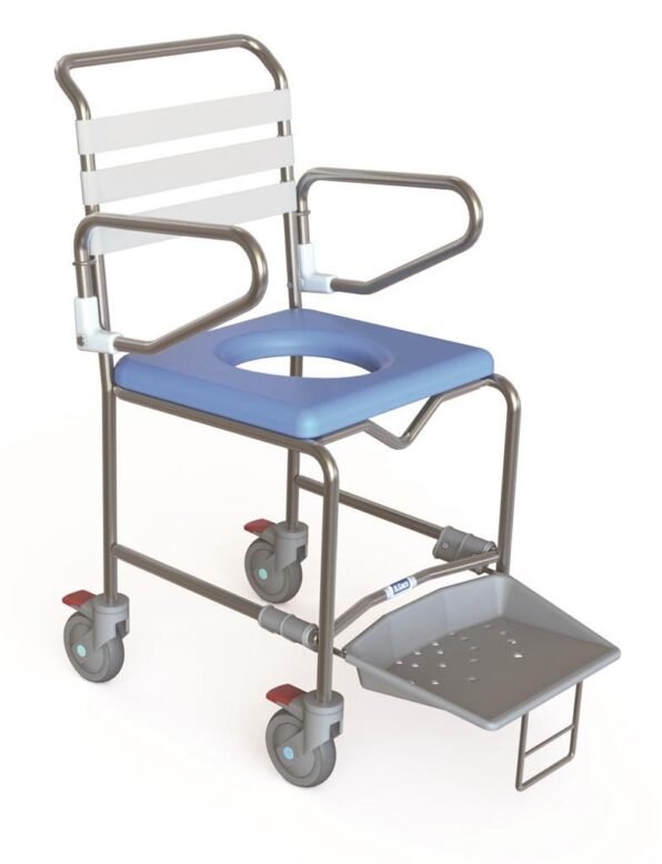 KCare Attendant Propelled Shower Commode Swing-Up Arms Non-Weight Bearing Sliding Footrest 445mm