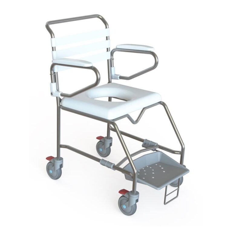 KCare Attendant Propelled Shower Commode Swing-Up Arms Non-Weight Bearing Sliding Footrest 500mm