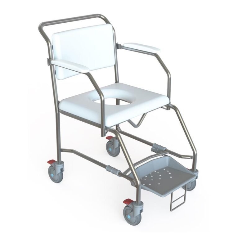 KCare Attendant Propelled Shower Commode Swing-Up Arms Non-Weight Bearing Sliding Footrest 550mm