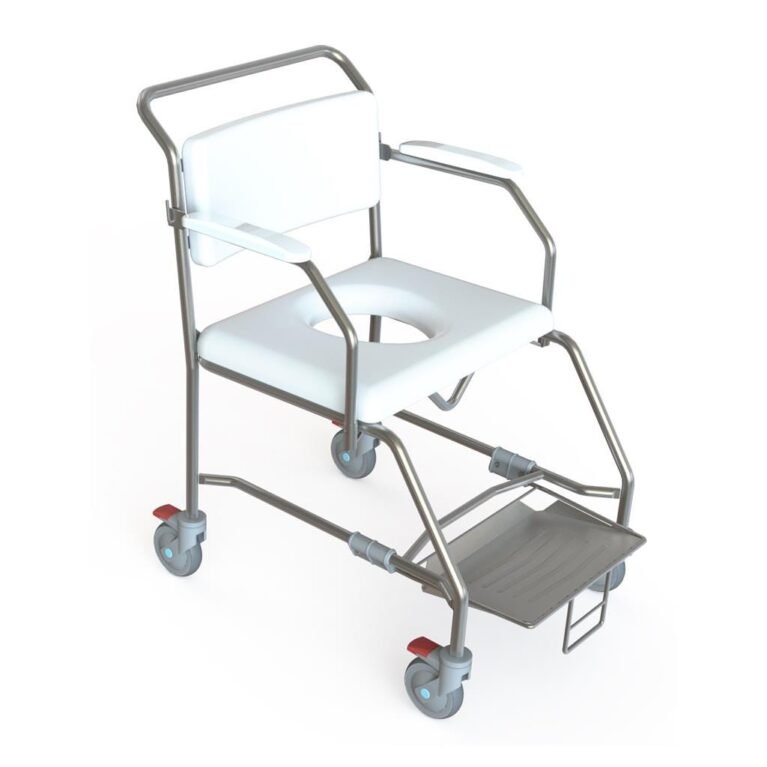 KCare Attendant Propelled Shower Commode Swing-Up Arms Non-Weight Bearing Sliding Footrest 650mm
