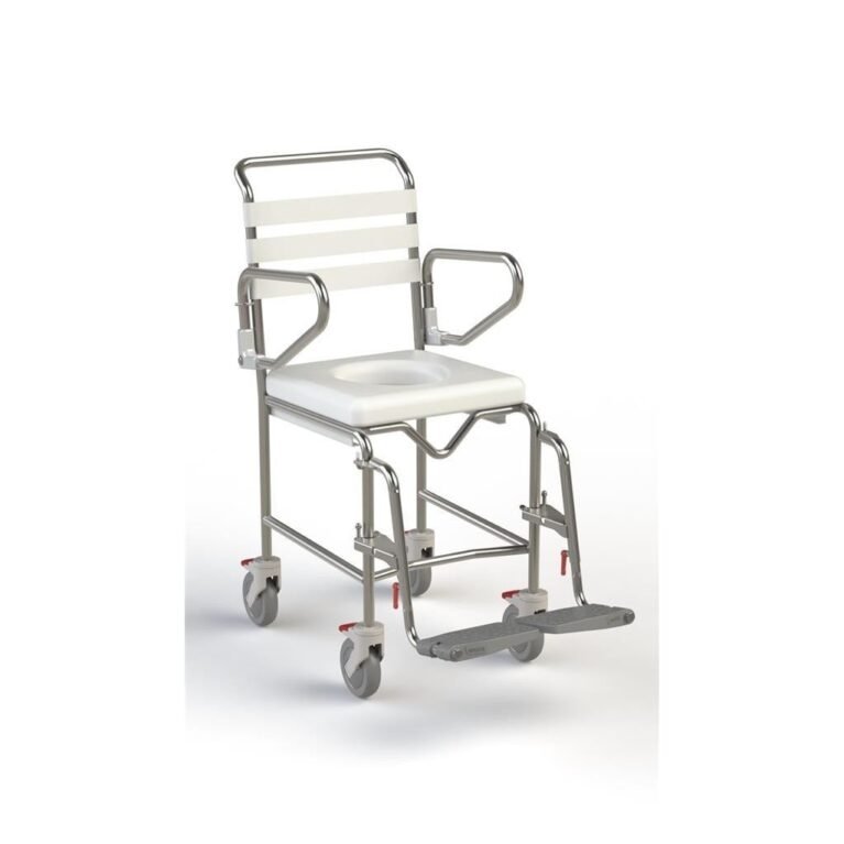 KCare Attendant Propelled Shower Commode with Swing-Up Arms and Swingaway Footrest 400mm