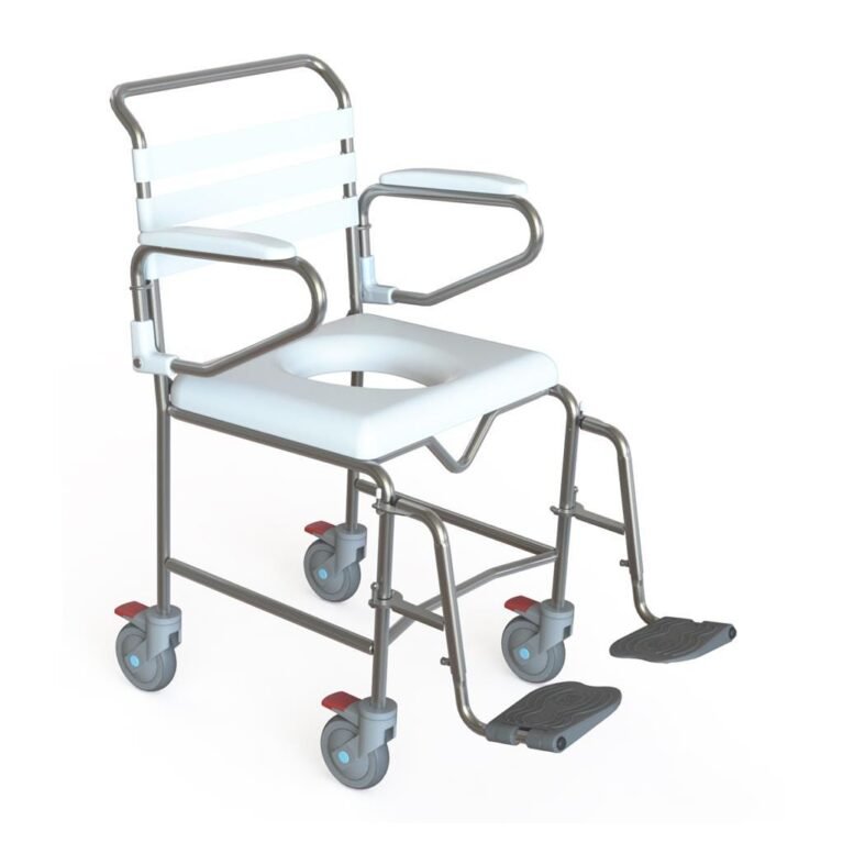 KCare Attendant Propelled Shower Commode with Swing-Up Arms and Swingaway Footrest 500mm