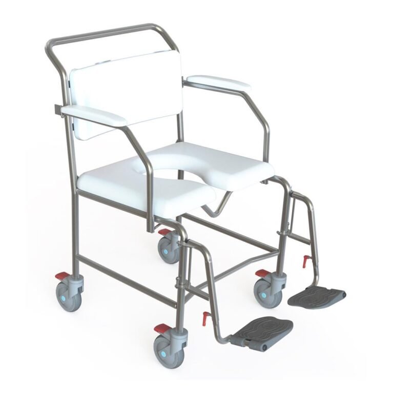 KCare Attendant Propelled Shower Commode with Swing-Up Arms and Swingaway Footrest 600mm