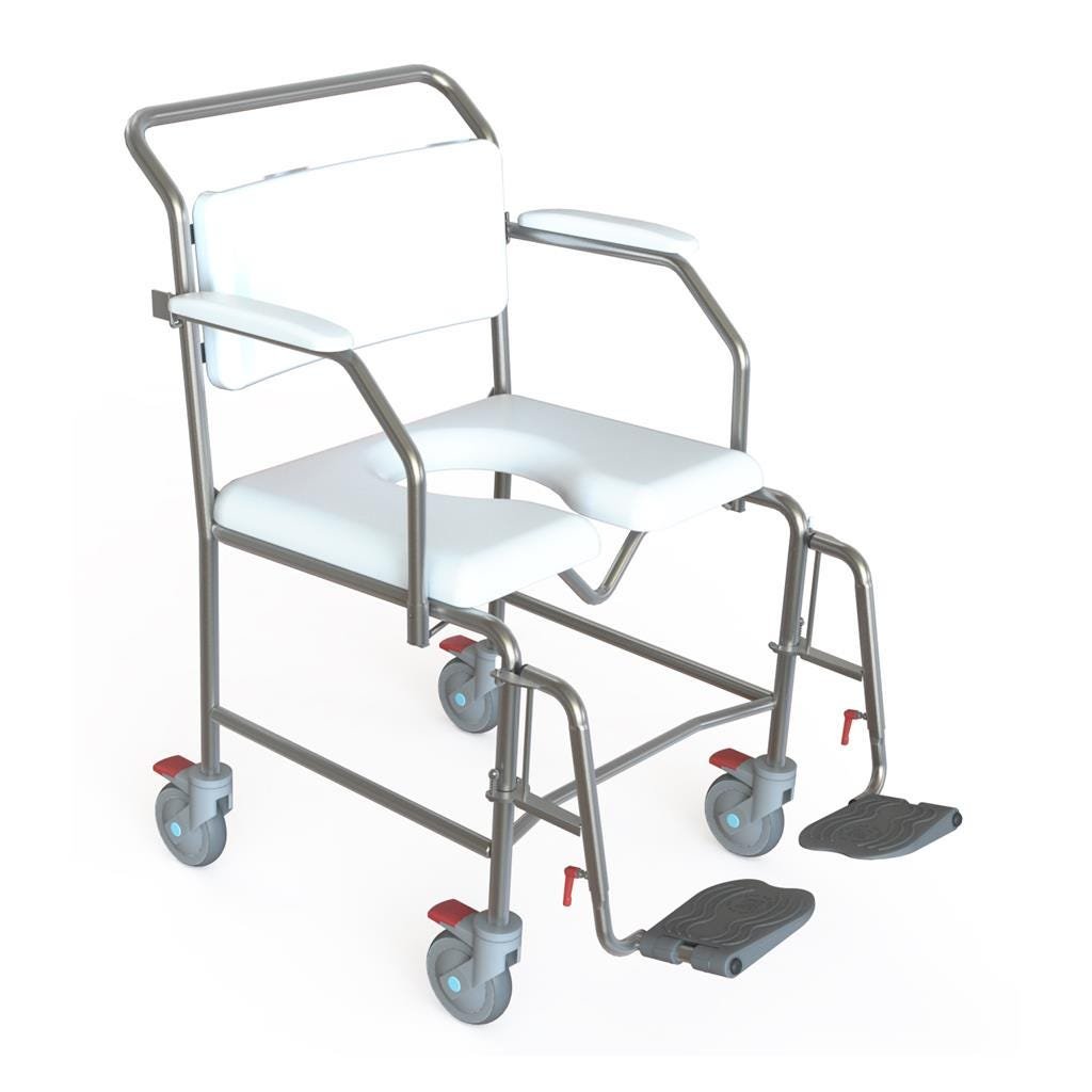 KCare Attendant Propelled Shower Commode with Swing-Up Arms and Swingaway Footrest 600mm