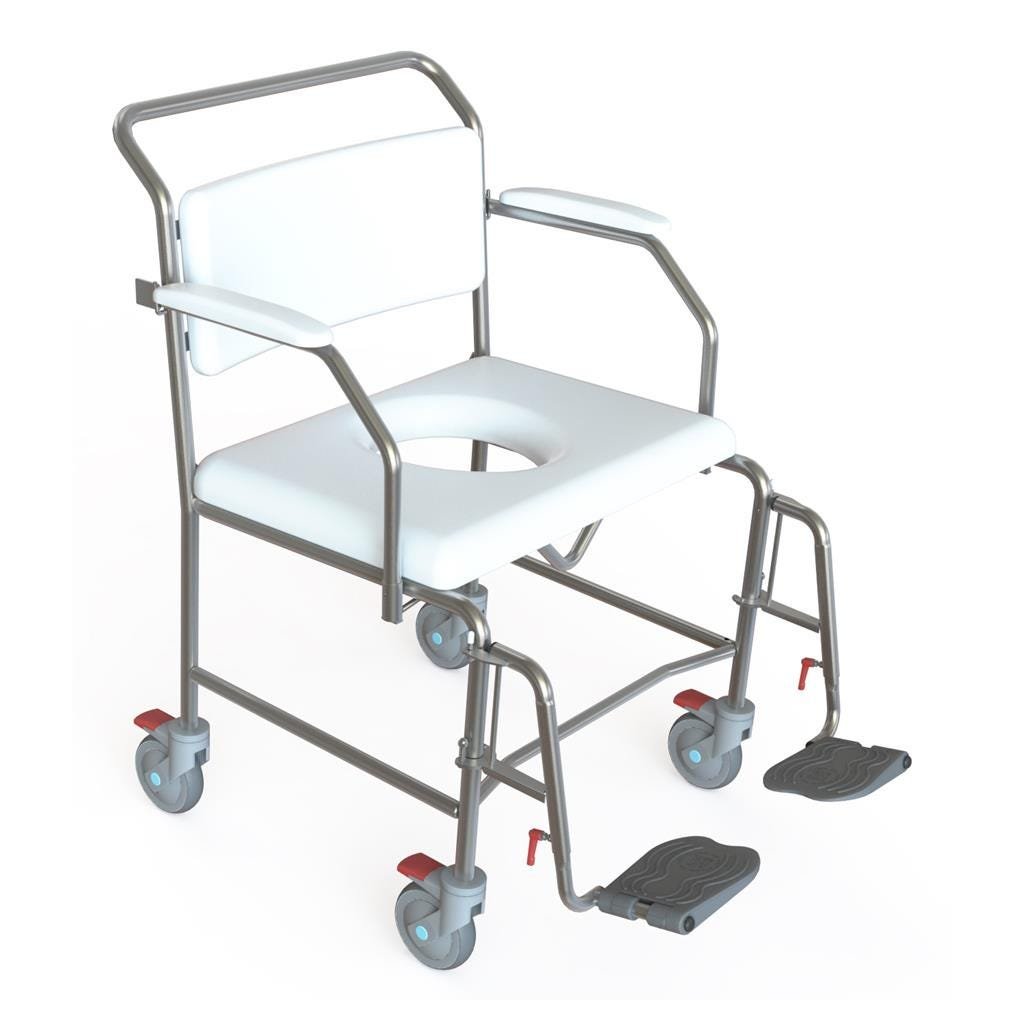 KCare Attendant Propelled Shower Commode with Swing-Up Arms and Swingaway Footrest 650mm