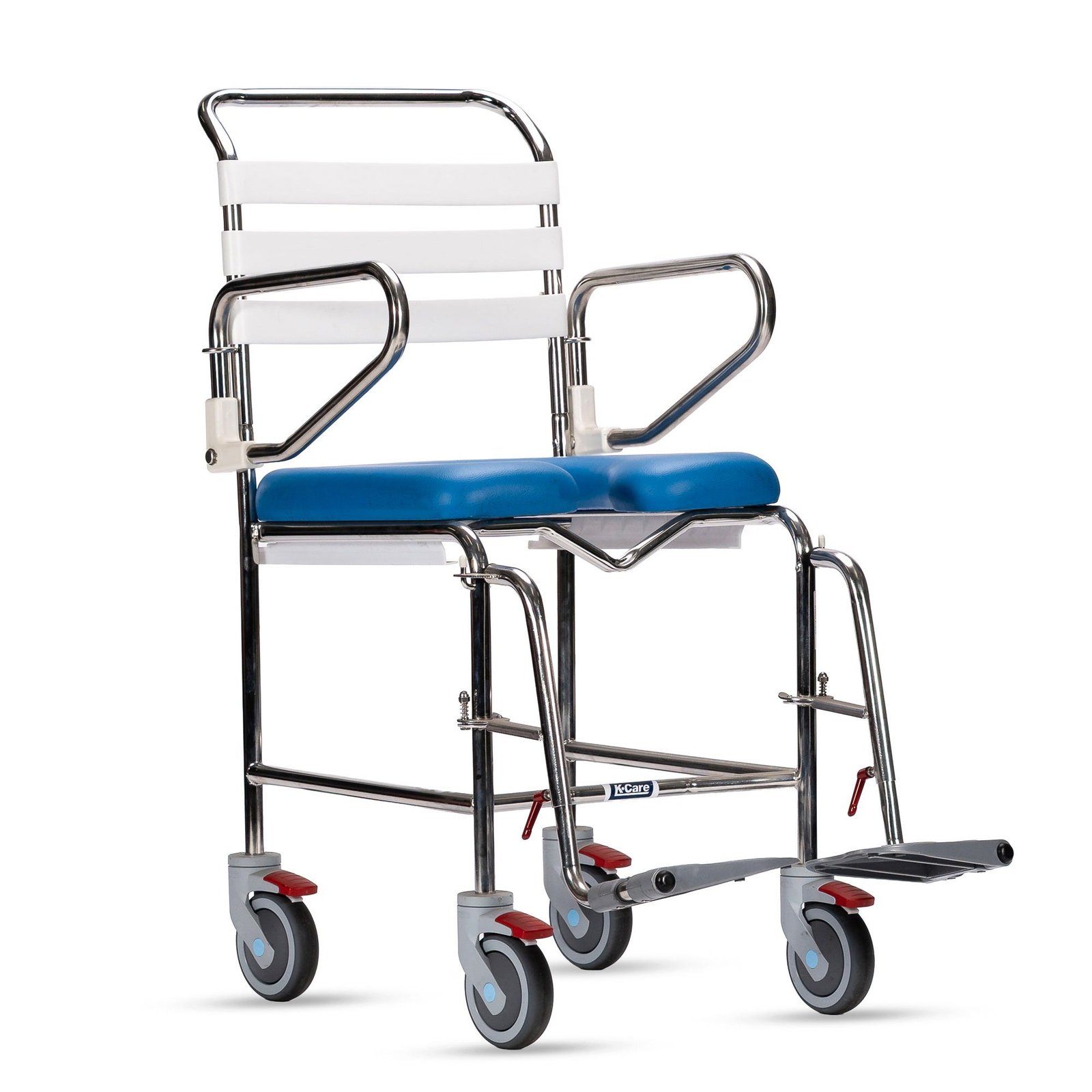 KCare Attendant Propelled Shower Commode with Swing-Up Arms and Swingaway Footrest 445mm