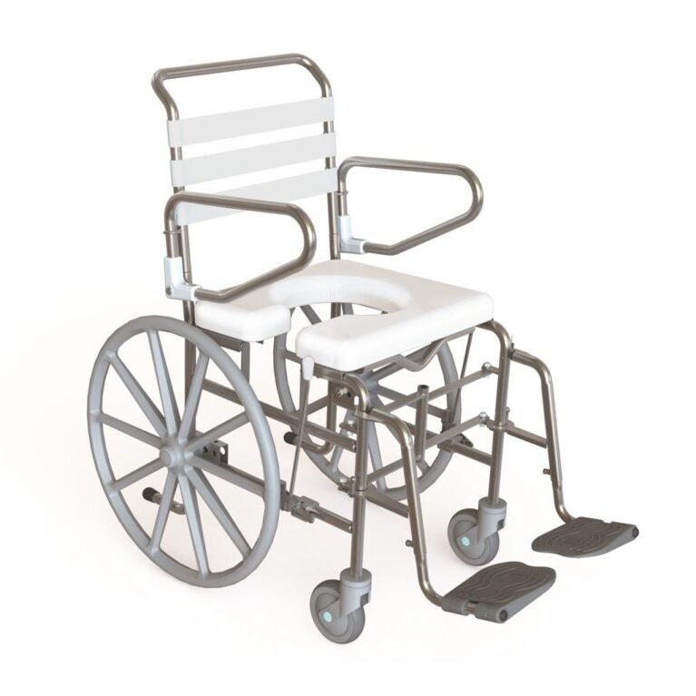Self Propel Folding Mobile Shower Commode with Swingaway Footrest - Right Side Open 445mm